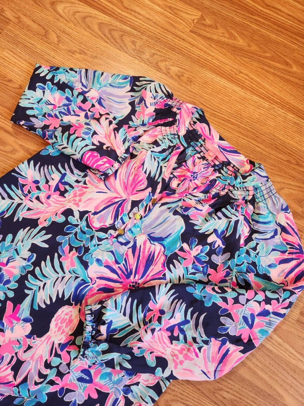 Lilly Pulitzer Elsa Silk Chiffon Long Sleeve Blouse V Neck Garden Getaway XSmall
